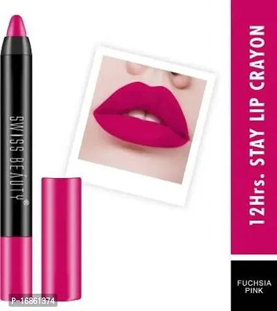 SWISS BEAUTY 12Hrs. Stay Matte Crayon Lipstick (SB-S18-09)  (Fuchsia Pink, 3 g)