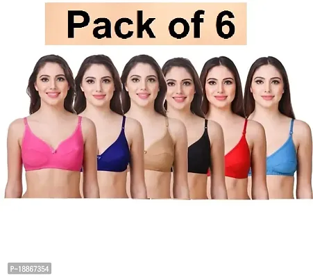 Stylish Multicoloured Cotton Solid Bras For Women Pack of 6-thumb0