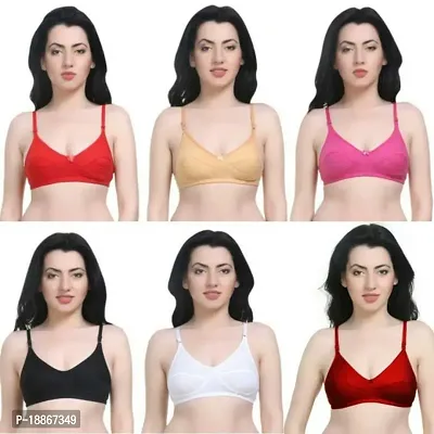 Stylish Multicoloured Cotton Solid Bras For Women Pack of 6-thumb0