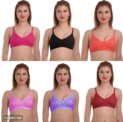 Stylish Multicoloured Cotton Solid Bras For Women Pack of 6