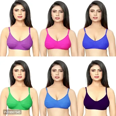 Stylish Multicoloured Cotton Solid Bras For Women Pack of 6-thumb0