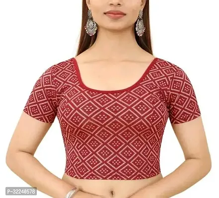 Reliable Red Chiffon Printed Stitched Blouse For Women