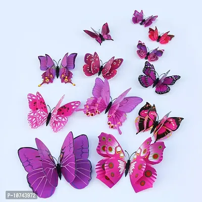 JAAMSO ROYALS Dark Pink 3D Magnet Butterefly Self Adhesive Home D?cor Wall Sticker (Set of 12)-thumb2