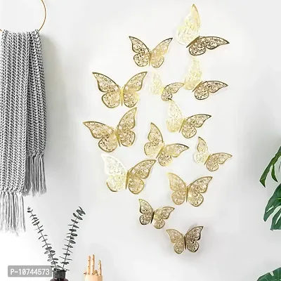 JAAMSO ROYALS Gold Butterefly Self Adhesive Home D?cor Wall Sticker (Set of 12)-thumb0