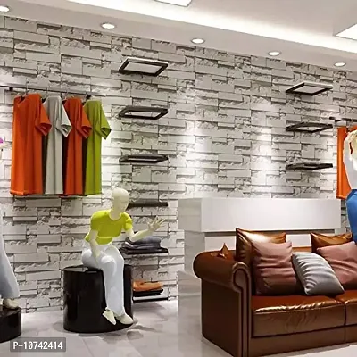 Jaamso Royals White Stone Brick Peel and Stick Self Adhesive Wallpaper ,Wall Sticker (200 cm *45 cm)