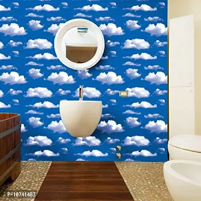 Jaamso Royals Blue Sky with White Clouds Design Peel and Stick Self Adhesive Home Decor Wallpaper (200 cm X 45 cm)