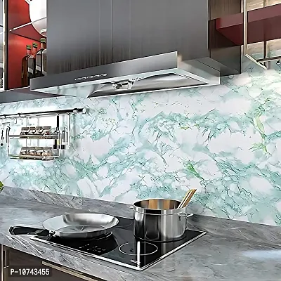 HEUREKA PVC Vinyl Asian Royals Green Color Self Adhesive, Waterproof Wall Decoration Marble Wallpaper (60 x 1000 cm)-thumb0
