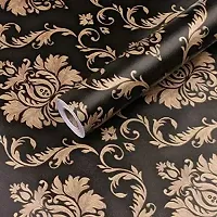 JAAMSO ROYALS Polyvinyl Chloride Damask Peel and Stick Self Adhesive Ocean Wallpaper (1000 cm X 45 cm , Golden and Black )-thumb1