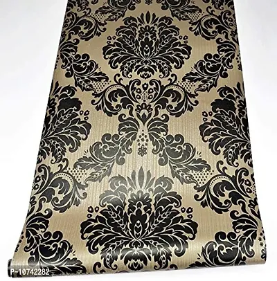 Jaamso Royals Cream and Black Damask Removable Peel and Stick Wallpaper ,Wall Sticker Wall D?cor(200 cm *45 cm)