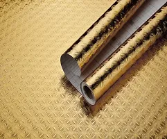 JAAMSO ROYALS Golden Colour Small Square Design Vinyl Oil Proof Rust Proof Kitchen Wallpaper (200 cm X 60 cm )-thumb3