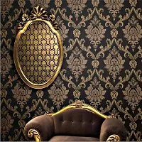 JAAMSO ROYALS Black Color with Golden Damask Vinyl Peel and Stick Self Adhesive Home Decor Wallpaper (200 CM X 45 CM )-thumb1