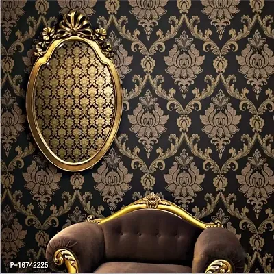 JAAMSO ROYALS Black Color with Golden Damask Vinyl Peel and Stick Self Adhesive Home Decor Wallpaper (200 CM X 45 CM )-thumb2