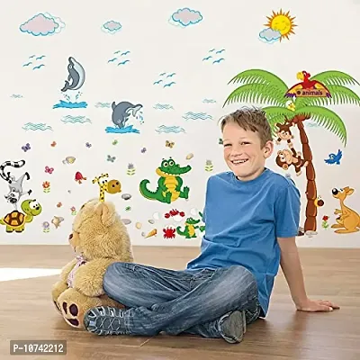 JAAMSO ROYALS Multicolor Zoo Animal Kid Tree Vinyl Self Adhesive Home Decor Wall Sticker (70 cm X 45 cm)-thumb0