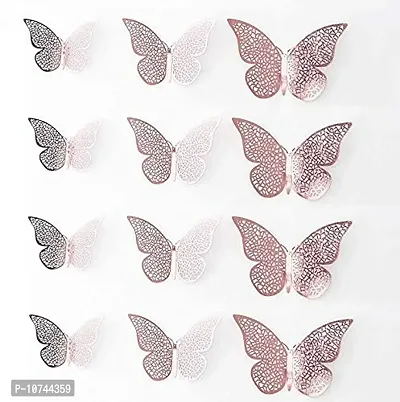 JAAMSO ROYALS Rose 3D Butterefly Self Adhesive Living Room Bedroom Kitchen Office D?cor Wall Sticker (Set of 12)-thumb5