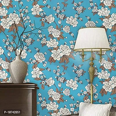 Jaamso Royals Blue Flower Floral Peel and Stick Self Adhesive Wallpaper ,Wall Sticker (200 cm *45 cm)-thumb0