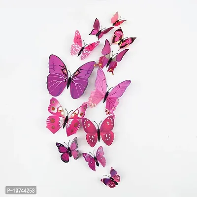 JAAMSO ROYALS Dark Pink 3D Magnet Butterefly Self Adhesive Living Room Bedroom Kitchen D?cor Wall Sticker (Set of 12)
