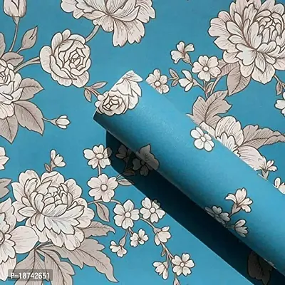 Jaamso Royals Blue Flower Floral Peel and Stick Self Adhesive Wallpaper ,Wall Sticker (200 cm *45 cm)-thumb2