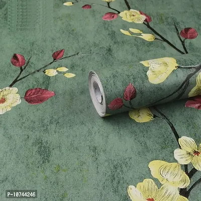 JAAMSO ROYALS Green with Flower Design Botnical Peel and Stick Self Adhesive Wallpaper (100 cm X 45 cm )