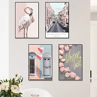 JAAMSO ROYALS Nordic Poster Pink Flamingo Floral Print Decorative Self Adhesive Kids Room D?cor Vinyl Wall Sticker ( 90 cm X 60 cm)-thumb3