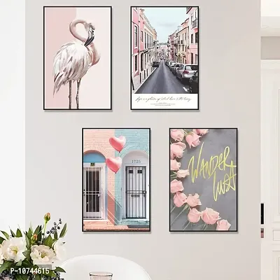 JAAMSO ROYALS Nordic Poster Pink Flamingo Floral Print Decorative Self Adhesive Kids Room D?cor Vinyl Wall Sticker ( 90 cm X 60 cm)-thumb4