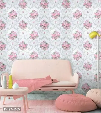JAAMSO ROYALS Pink and Green Floral Damask Peel and Stick Self Adhesive Wallpaper ,Wall Sticker (1000 CM *45 CM)