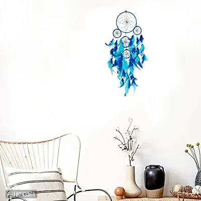 JAAMSO ROYALS Light Blue Feathers Wall Hanging Handmade Beaded Circular Net for Home Decoration Dream Catcher ( Light Blue , Set of 1)