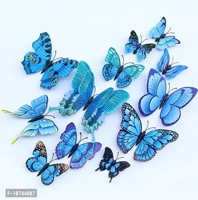 JAAMSO ROYALS Blue 3D Magnet Butterefly Self Adhesive Home D?cor Wall Sticker (Set of 12)