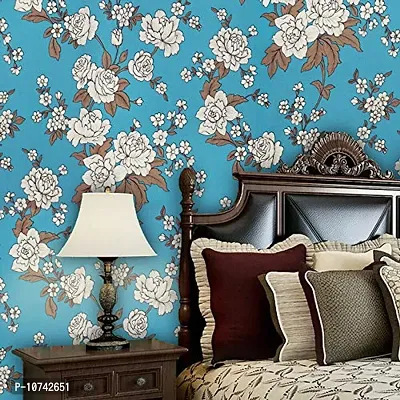 Jaamso Royals Blue Flower Floral Peel and Stick Self Adhesive Wallpaper ,Wall Sticker (200 cm *45 cm)-thumb5