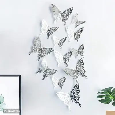 JAAMSO ROYALS Silver 3D Butterefly Self Adhesive Home D?cor Wall Sticker (Set of 12)