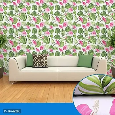 JAAMSO ROYALS Green Leave and Flower Peel and Stick Self Adhesive Wallpaper ,Wall Sticker (200 CM *45 CM)-thumb0