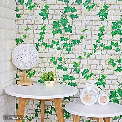 Jaamso Royals White Brick with Leaves Peel and Stick Self Adhesive Wallpaper ,Wall Sticker (200 cm *45 cm)