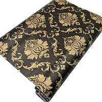 JAAMSO ROYALS Black Color with Golden Damask Vinyl Peel and Stick Self Adhesive Home Decor Wallpaper (200 CM X 45 CM )-thumb4