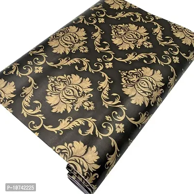 JAAMSO ROYALS Black Color with Golden Damask Vinyl Peel and Stick Self Adhesive Home Decor Wallpaper (200 CM X 45 CM )-thumb5
