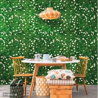 JAAMSO ROYALS Green Grass with White Flower Heart Design Vinyl Peel and Stick Self Adhesive Home Decor Wallpaper ?(90 cm X 60 cm)-thumb3