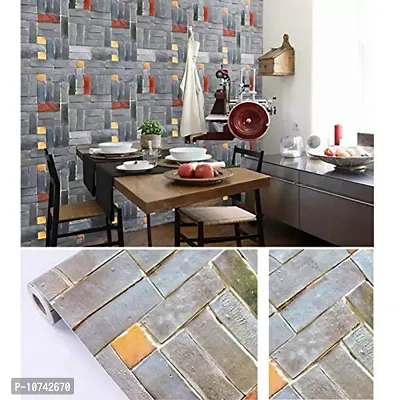 JAAMSO ROYALS Grey and Multi Colour Brick Peel and Stick Self Adhesive Wallpaper ,Wall Sticker (200 CM *45 CM)-thumb4