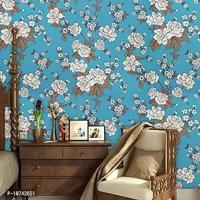 Jaamso Royals Blue Flower Floral Peel and Stick Self Adhesive Wallpaper ,Wall Sticker (200 cm *45 cm)-thumb4