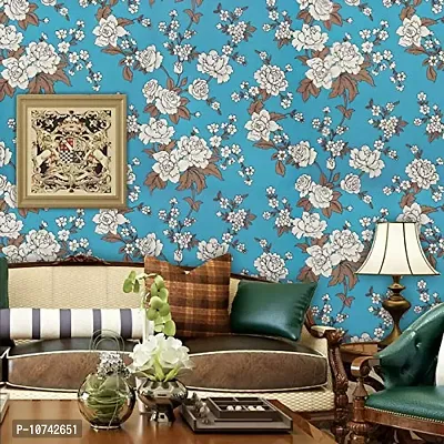 Jaamso Royals Blue Flower Floral Peel and Stick Self Adhesive Wallpaper ,Wall Sticker (200 cm *45 cm)-thumb3