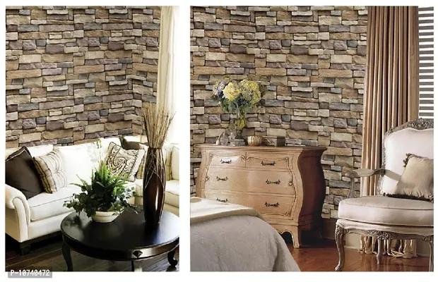 JAAMSO ROYALS Bricks Design PVC Vinyl Self Adhesive Living Room Bedroom Offices Home Decor Wall Sticker (45x200 cm)-thumb4