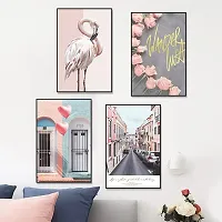 JAAMSO ROYALS Nordic Poster Pink Flamingo Floral Print Decorative Self Adhesive Kids Room D?cor Vinyl Wall Sticker ( 90 cm X 60 cm)-thumb4