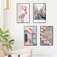 JAAMSO ROYALS Nordic Poster Pink Flamingo Floral Print Decorative Self Adhesive Kids Room D?cor Vinyl Wall Sticker ( 90 cm X 60 cm)-thumb1