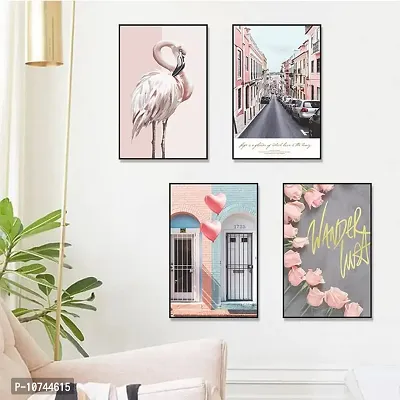 JAAMSO ROYALS Nordic Poster Pink Flamingo Floral Print Decorative Self Adhesive Kids Room D?cor Vinyl Wall Sticker ( 90 cm X 60 cm)-thumb2