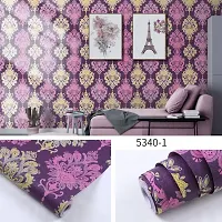 JAAMSO ROYALS Cream and Purple DamasakVinyl Self Adhesive Wall d?cor Home D?cor Wallpaper (200CM X 45 cm )-thumb2