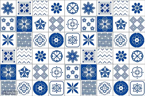 JAAMSO ROYALS White and Blue Small Square Tile DesignVinyl Oil Proof Rust Proof Kitchen Wallpaper (200 cm X 60 cm )