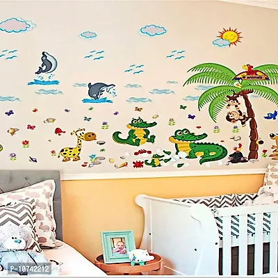 JAAMSO ROYALS Multicolor Zoo Animal Kid Tree Vinyl Self Adhesive Home Decor Wall Sticker (70 cm X 45 cm)-thumb3
