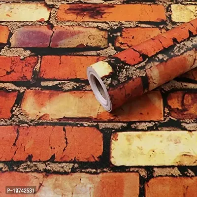 JAAMSO ROYALS Nature Maroon Brown Brick Wallpaper Self Adhesive, Peel and Stick Wallpaper for Wall d?cor and Home d?cor (18"" x 394"")