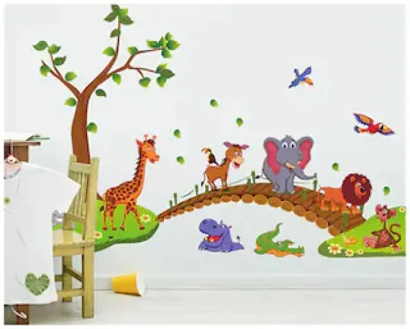 Nursery Zoo Wall Decal Animal Kid Tree Wall Sticker for Kids Room