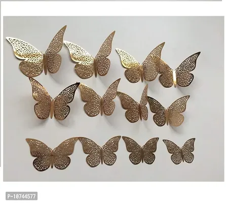 JAAMSO ROYALS Gold 3D Butterefly Self Adhesive Home D?cor Wall Sticker (Set of 12)-thumb3