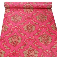 JAAMSO ROYALS Pink and Yellow Damask Vinyl Peel and Stick Self Adhesive Home Decor Wallpaper (200 cm X 45 cm)-thumb3