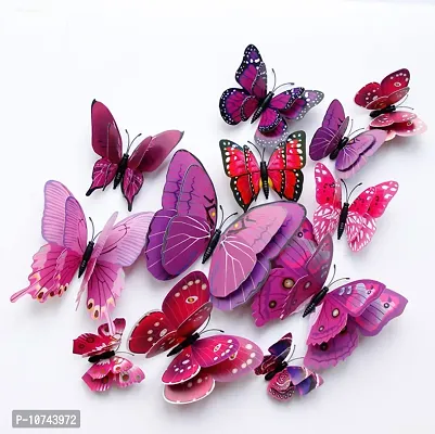 JAAMSO ROYALS Dark Pink 3D Magnet Butterefly Self Adhesive Home D?cor Wall Sticker (Set of 12)-thumb0
