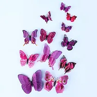 JAAMSO ROYALS Dark Pink 3D Magnet Butterefly Self Adhesive Home D?cor Wall Sticker (Set of 12)-thumb3